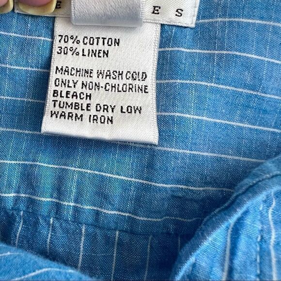 Talbots Petites Linen + Cotton Blend Blue + White Stripe 3/4 Sleeve Blouse MP - Picture 6 of 7